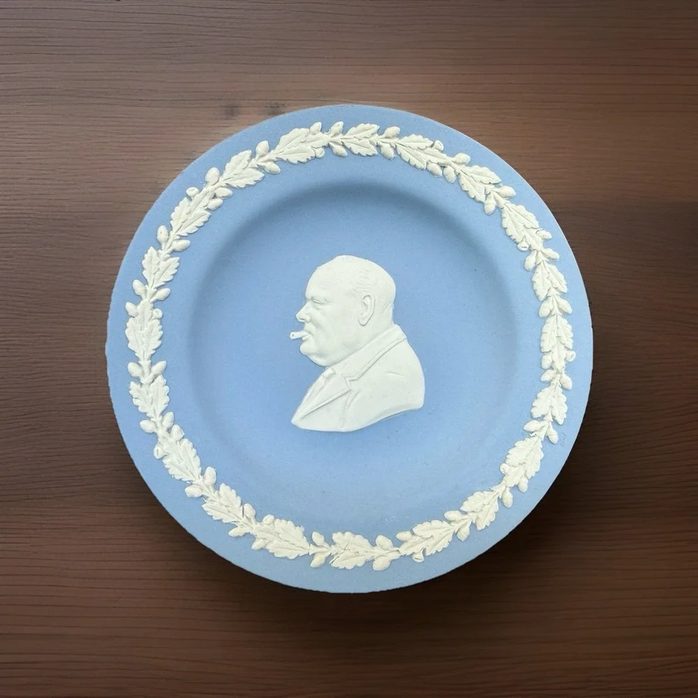 Set Of 3 Wedgwood Jasperware Mini Vase 2 Mini Trays Vintage Blue